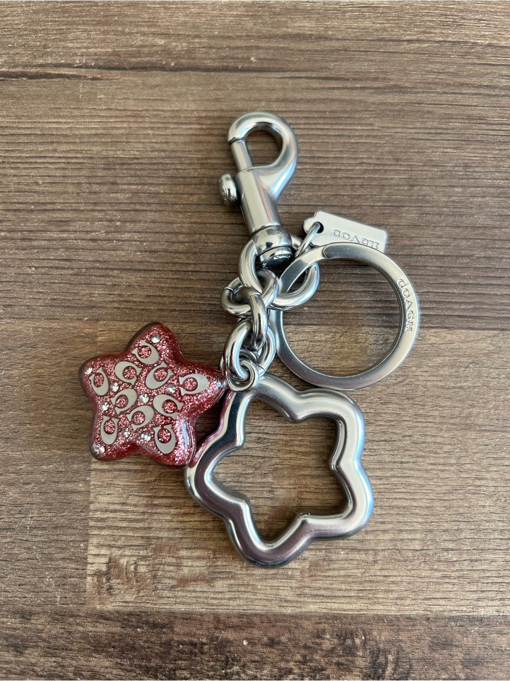 Coach Pink Signature Glitter Star Bag Charm Keychain